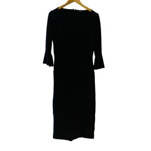 Eshakti Crew Neck Bell Sleeve Midi Dress Size L Large Black